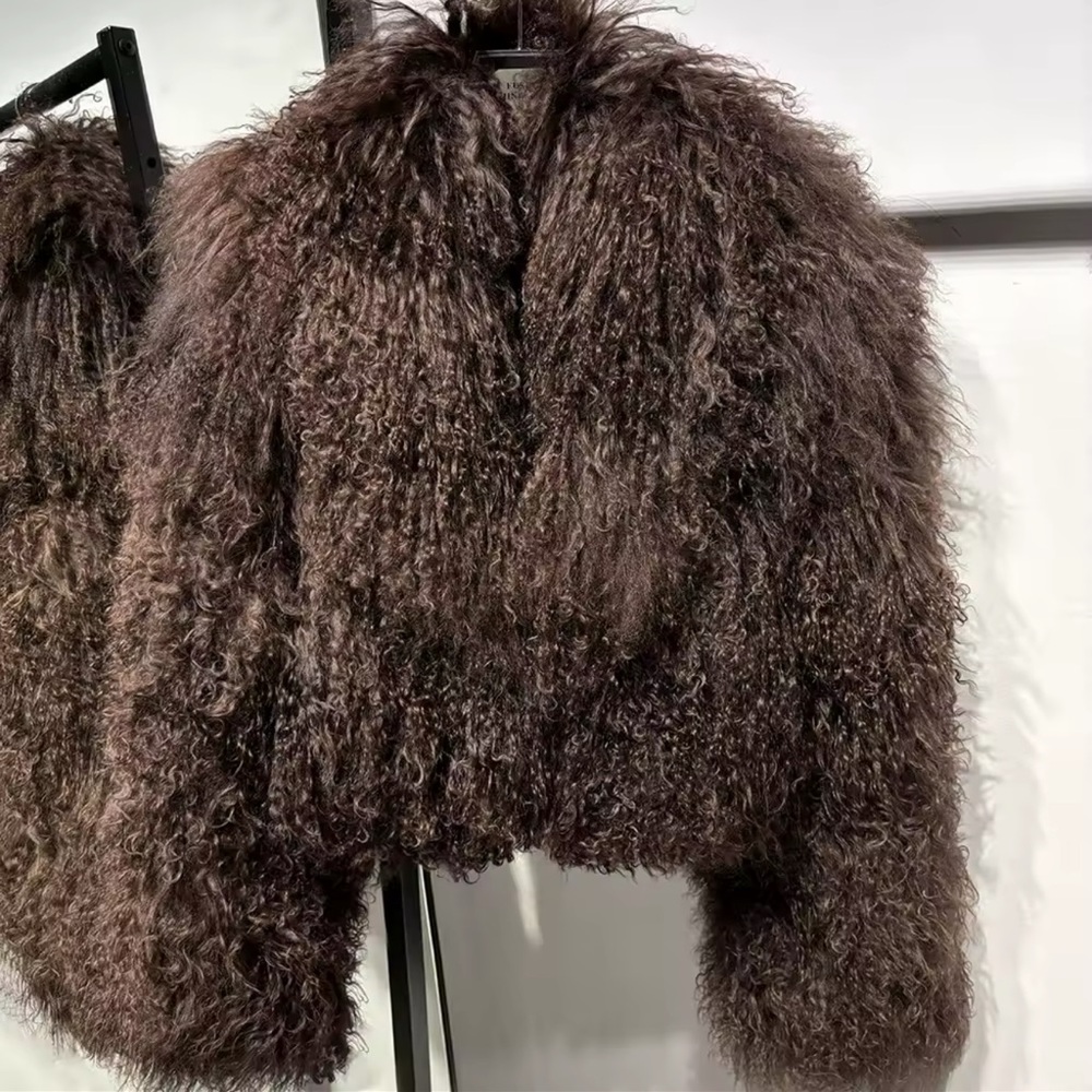 Women's Brown real mongilian  Fur Jacket cropped fit and style